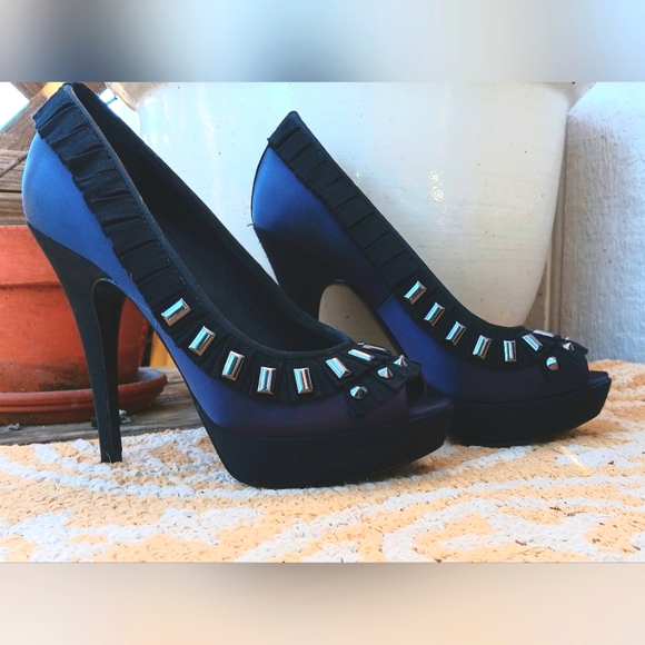 TORY BURCH Blue Satin  Platform Heel shoes - Picture 5 of 13